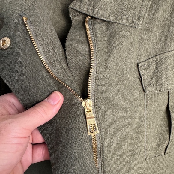 Old Navy Women's Zip Up Linen Field Jacket Collared Army Green Medium Outdoor - Picture 3 of 14